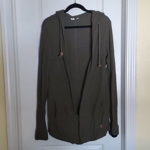 Olive waffle knit hooded cardigan